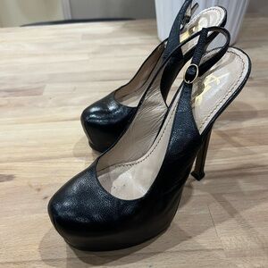 YSL Saint Laurent Paris Black Leather Patent Tribtoo Slingback Size 35.5/US 5